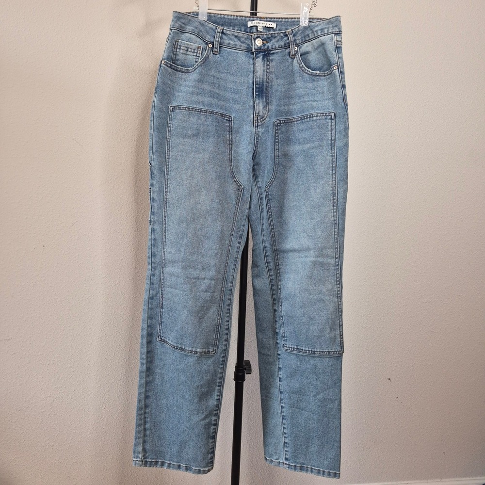 Celebrity Pink Jeans Double Knee Carpenter Straight Leg Light Wash Denim 11/30